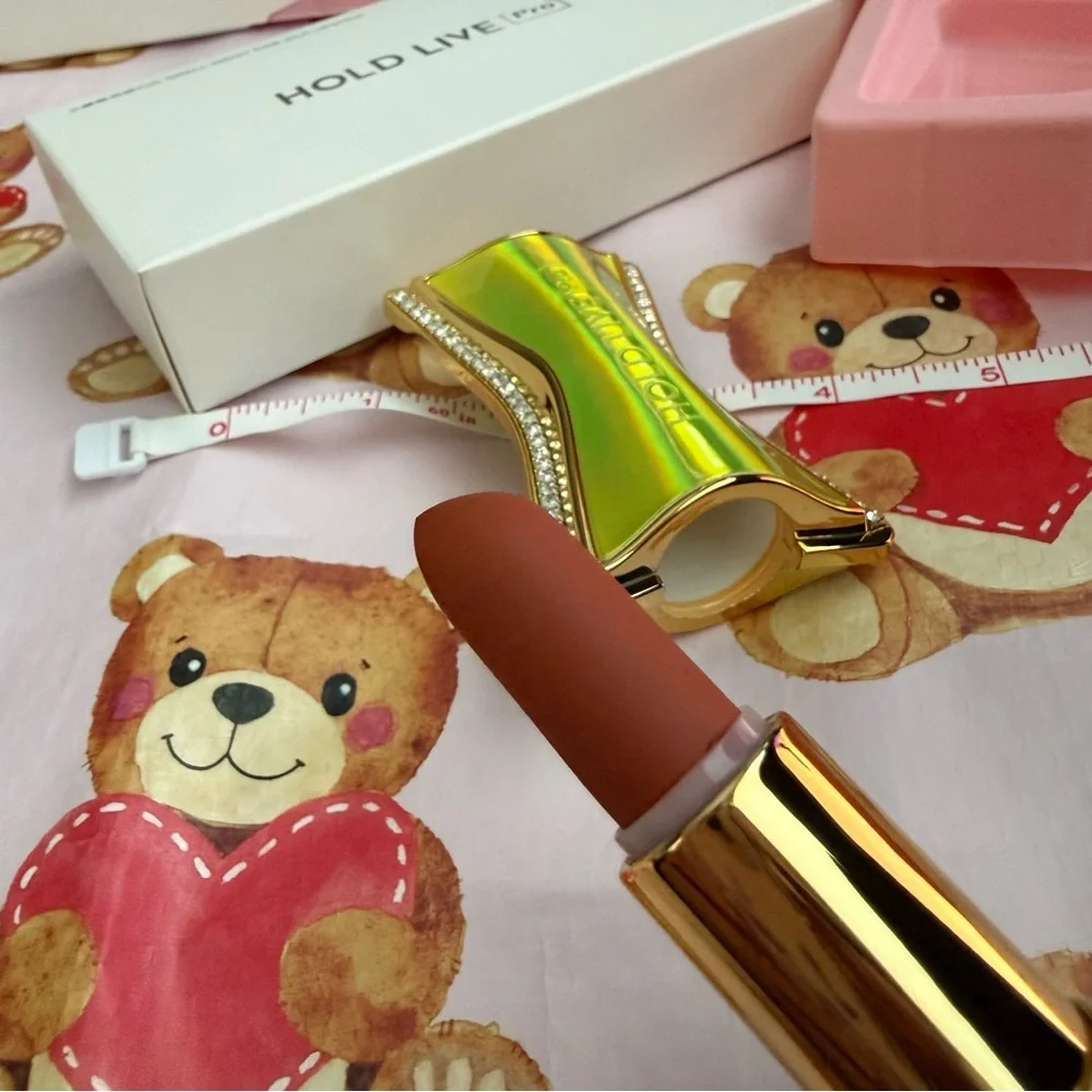 Muted Red Cinnamon Brick Lipstick in Gorgeous Lime Green Yellow & Gold Packaging